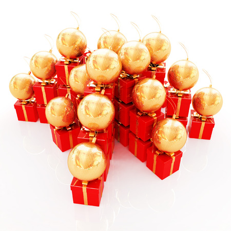 Bright christmas gifts and toys on a white background の写真素材
