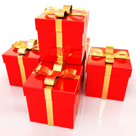 Bright christmas gifts on a white background の写真素材