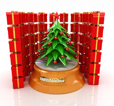 Christmas tree and gifts on a white backgroundの写真素材