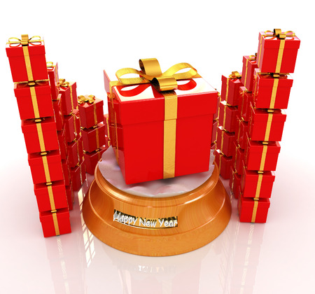 Bright christmas gifts on a white background の写真素材