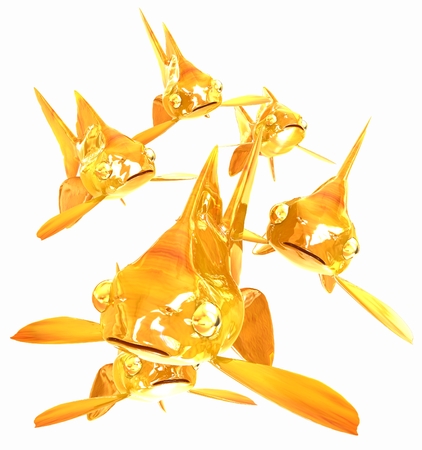 Gold fishes  Isolation on a white backgroundの写真素材