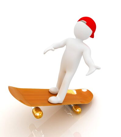 3d white person with a skate and a cap. 3d image on a white backgroundの写真素材