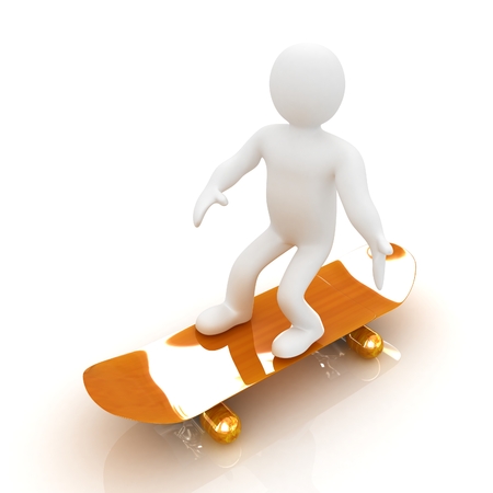 3d white person with a skate and a cap. 3d image on a white backgroundの写真素材
