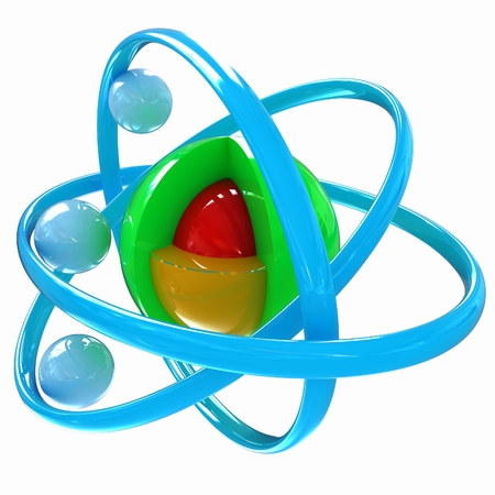 3d atom isolated on white background の写真素材