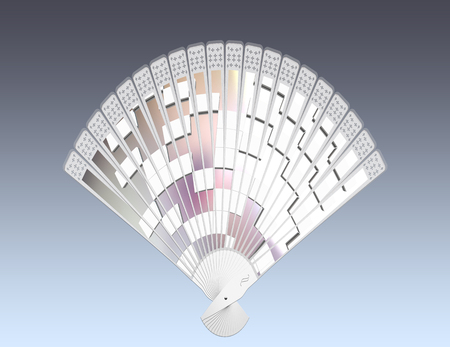 Colorful hand fan. Isolated on gray の写真素材