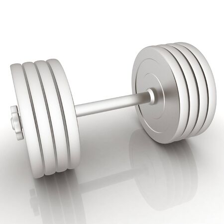 Metalll dumbbell on a white backgroundの写真素材