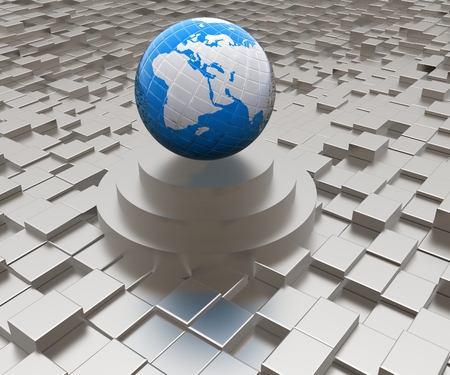 Earth on podium against abstract urban background の写真素材