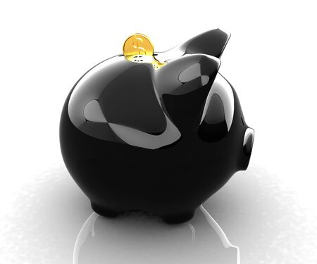 Glossy black piggybankの写真素材