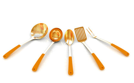 cutlery on white background の写真素材