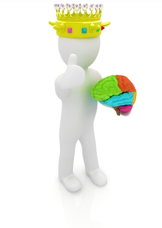 3d people - man, person with a golden crown. King with brainの写真素材