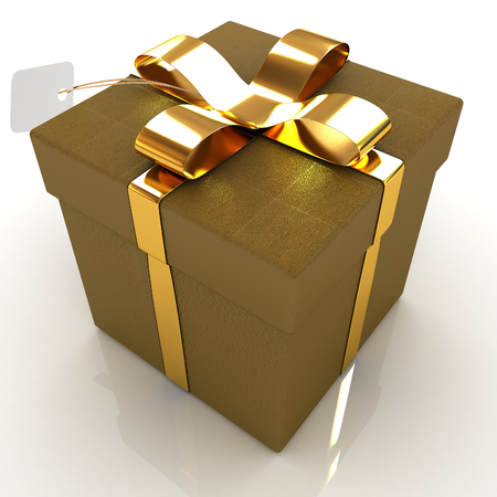 Leather gift-box with gold ribbonの写真素材