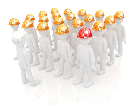 3d mans in a hard hat on a white backgroundの写真素材