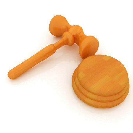 Wooden gavel isolated on white backgroundの写真素材