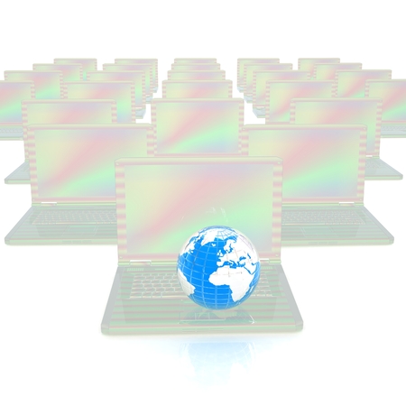 laptop network with computers and an earth globeの写真素材