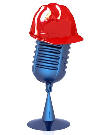 New 3d concept of technology education with microphone and hard hatの写真素材