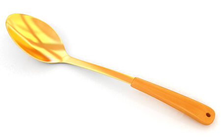 gold long spoon on white background の写真素材