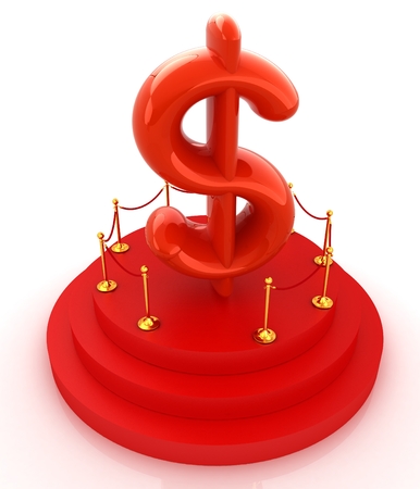 Dollar sign on podium. 3D icon on white background の写真素材