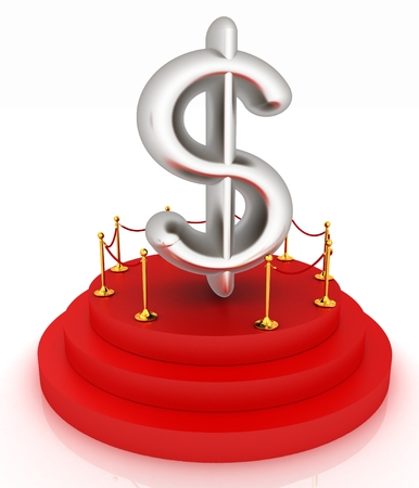 Dollar sign on podium. 3D icon on white background の写真素材