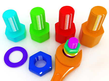Colorful wrench to tighten the screws on a white backgroundの写真素材