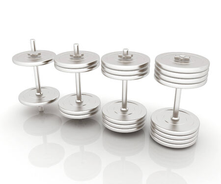 Metalll dumbbells on a white backgroundの写真素材