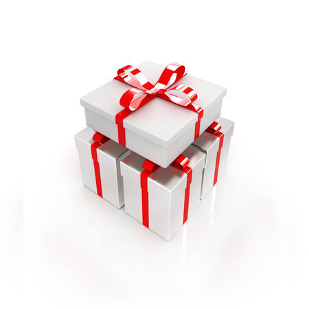 Gifts with ribbon on a white backgroundの写真素材