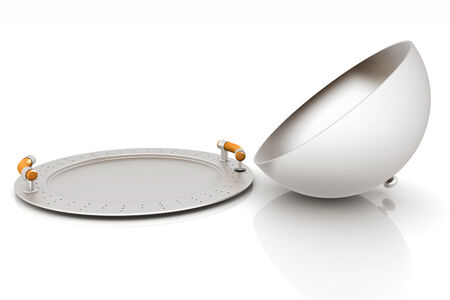 restaurant cloche with open lid の写真素材