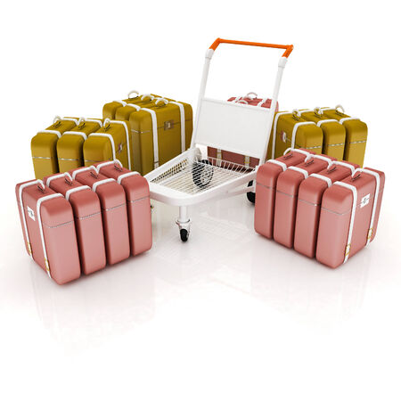 Trolley for luggage at the airport and luggageの写真素材