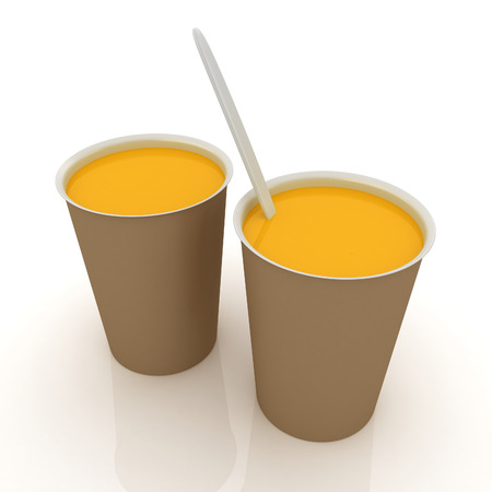 Orange juice in a fast food dishesの写真素材