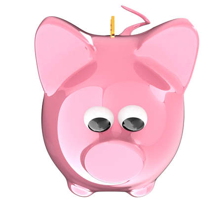 Piggy bank with gold coin on whiteの写真素材