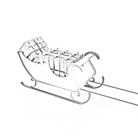 Christmas Santa sledge with gifts on a white background. Pencil drawing の写真素材