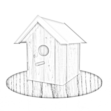 Nest box birdhouse on a white background. Pencil drawing の写真素材