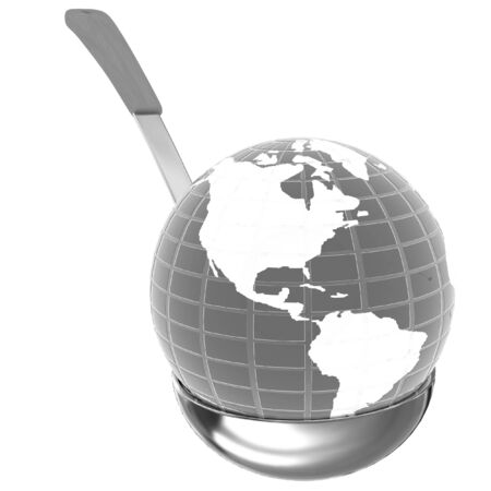 Blue earth on soup ladle on a white backgroundの写真素材