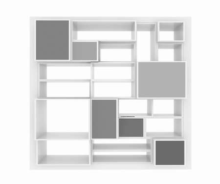 3d isolated Empty colorful bookshelf on a white backgroundの写真素材