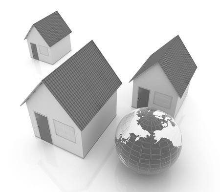 Houses and Earth on a white backgroundの写真素材