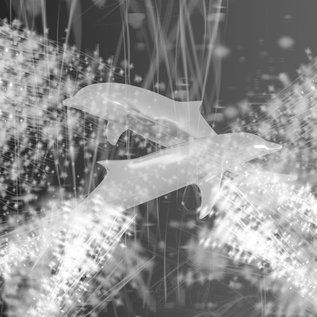 Golden Dolphin - a symbol of love and devotion in gold spray and stars on a fantastic festive backgroundの写真素材