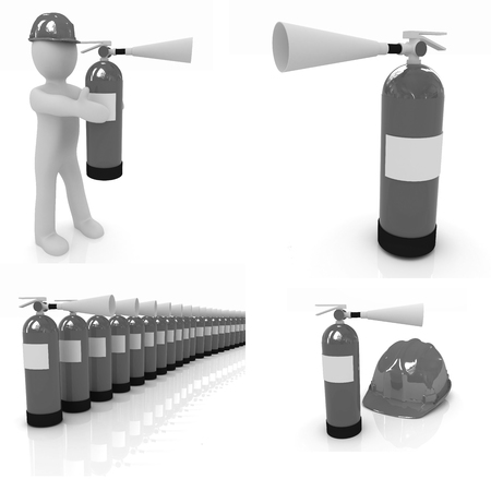 Fire extinguisher set on a white backgroundの写真素材