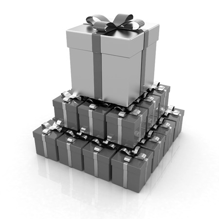 Bright christmas gifts on a white background の写真素材