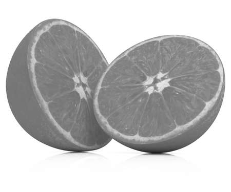 Orange fruit half on white backgroundの写真素材