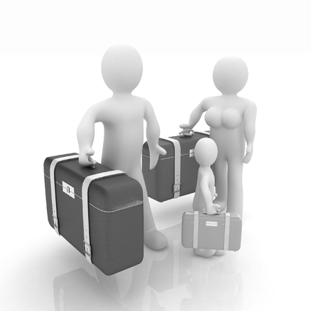 Family travel concept on a white backgroundの写真素材