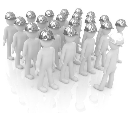 3d mans in a hard hat on a white backgroundの写真素材