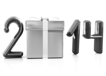 Abstract 3d illustration of text 2014 with present box on a white background の写真素材