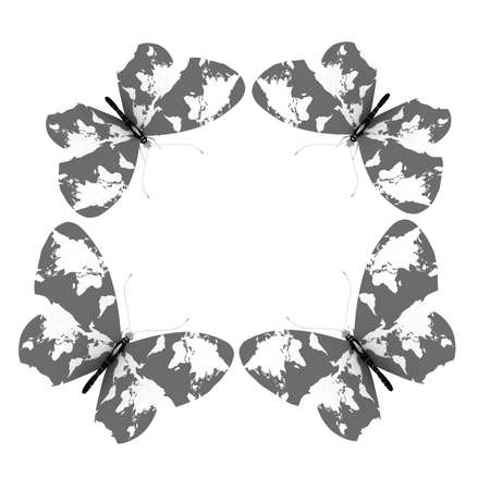 Map of Earth on butterflies isolated on white の写真素材