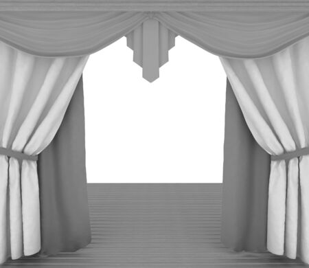 Colorfull curtains and wooden scene floor の写真素材