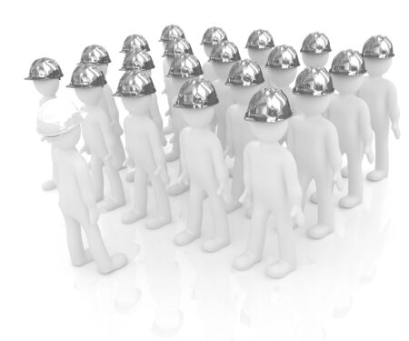 3d mans in a hard hat on a white backgroundの写真素材