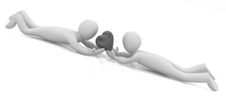 3D humans lying and holds heartの写真素材