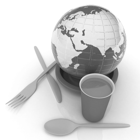 Orange juice in a fast food dishes and earthの写真素材