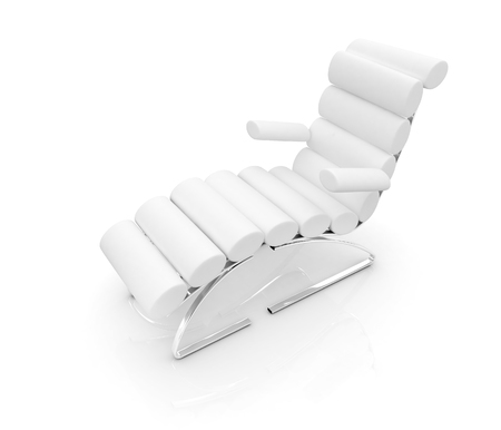 Comfortable white Sun Bed on white backgroundの写真素材