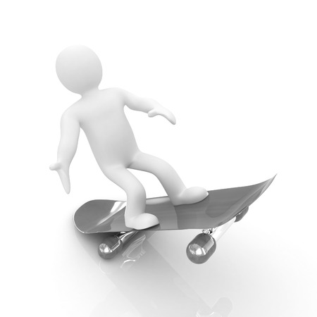 3d white person with a skate and a cap. 3d image on a white backgroundの写真素材