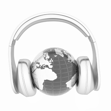 abstract 3d illustration of earth listening music の写真素材