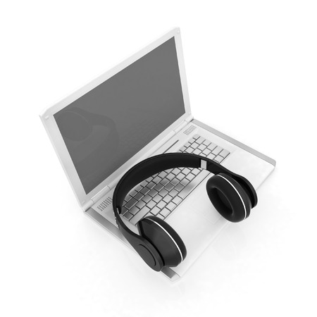 Headphone and Laptop の写真素材